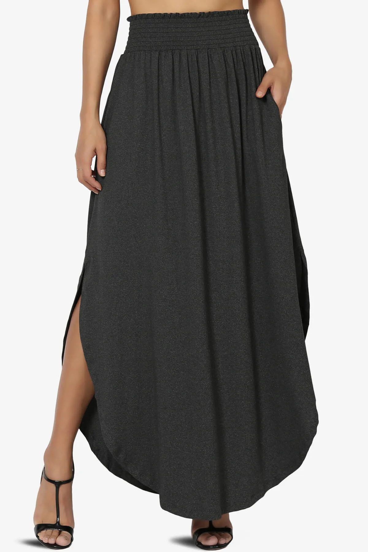 Alisah Smocked Waist Pocket Slit Maxi Skirt