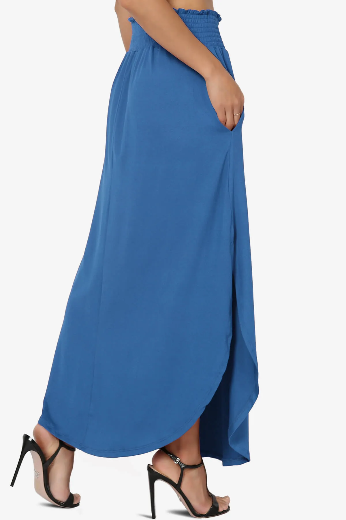 Alisah Smocked Waist Pocket Slit Maxi Skirt