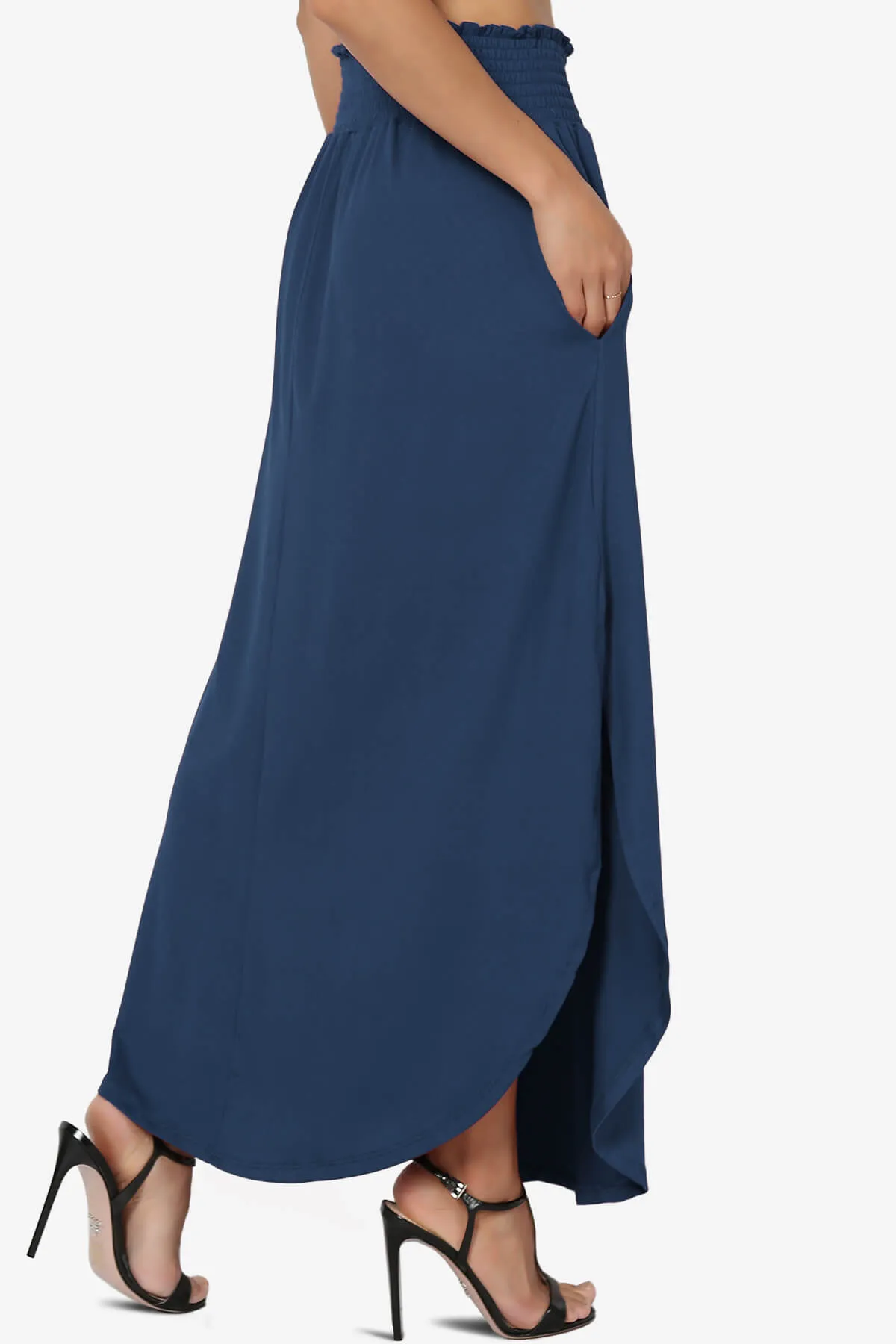 Alisah Smocked Waist Pocket Slit Maxi Skirt