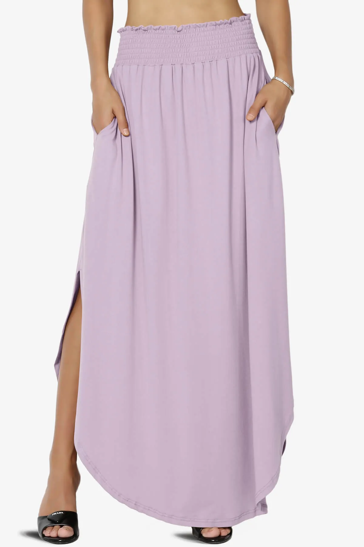 Alisah Smocked Waist Pocket Slit Maxi Skirt