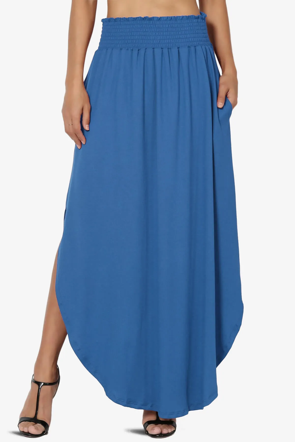 Alisah Smocked Waist Pocket Slit Maxi Skirt