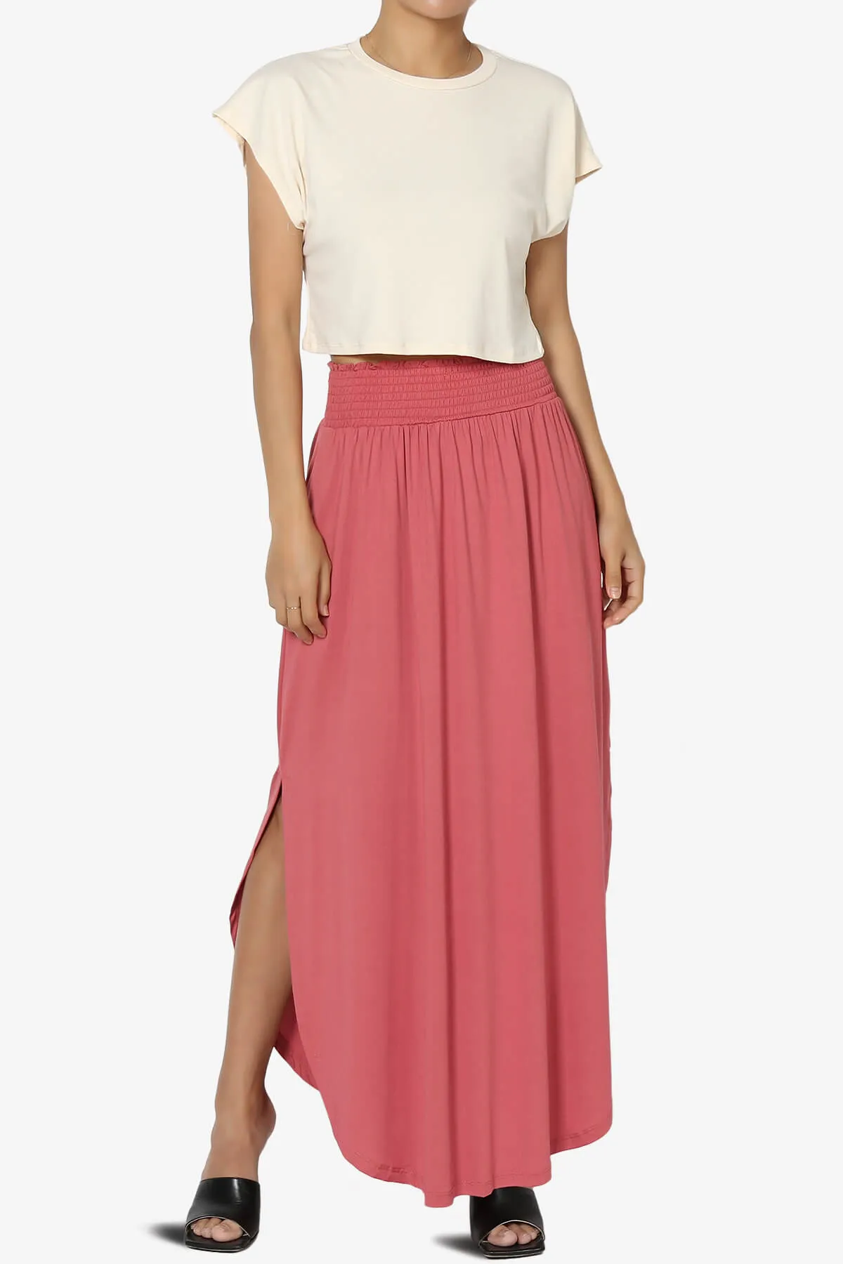 Alisah Smocked Waist Pocket Slit Maxi Skirt