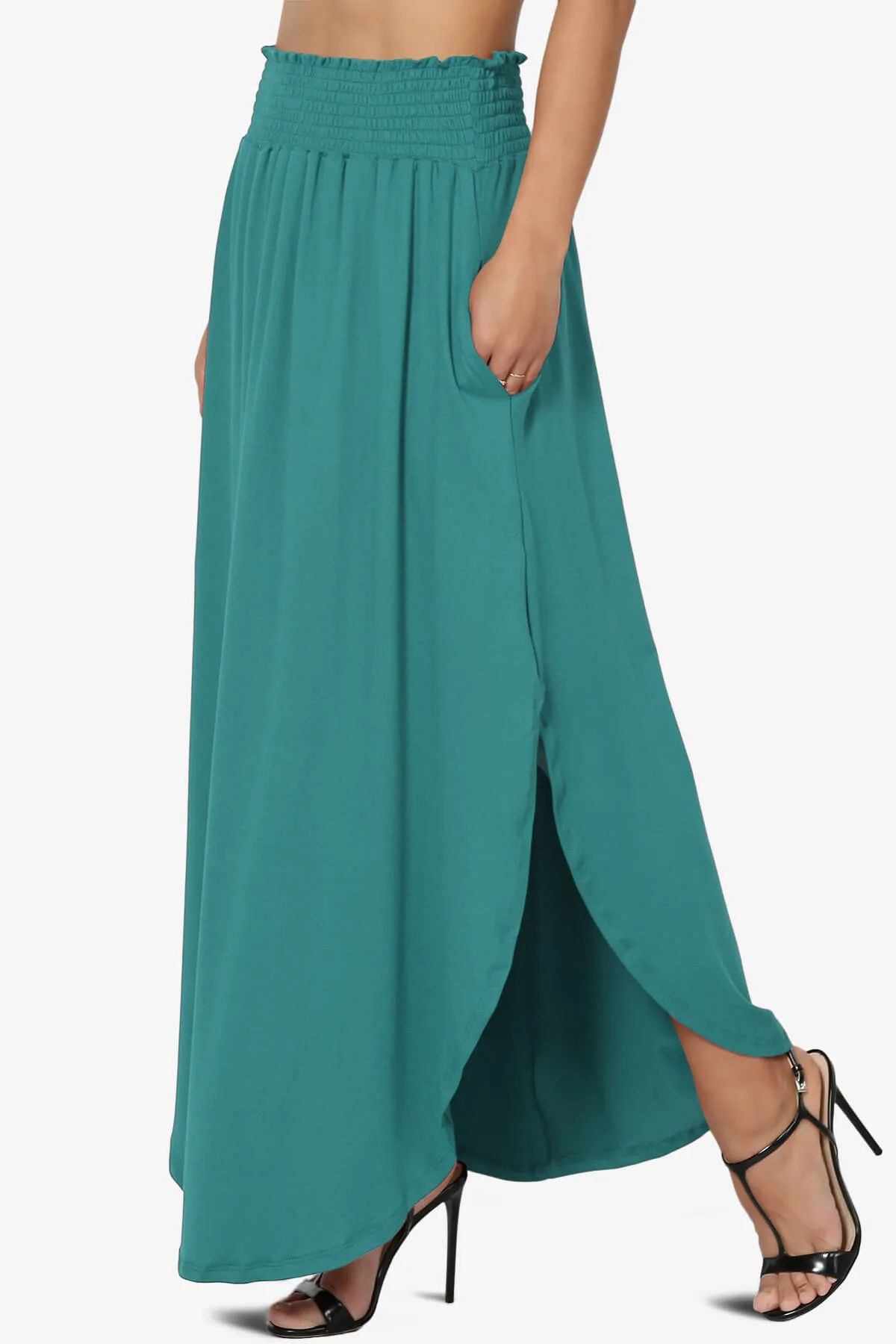 Alisah Smocked Waist Pocket Slit Maxi Skirt