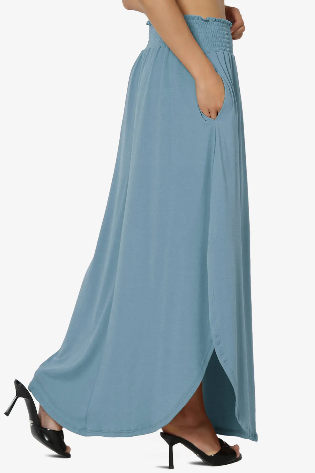 Alisah Smocked Waist Pocket Slit Maxi Skirt