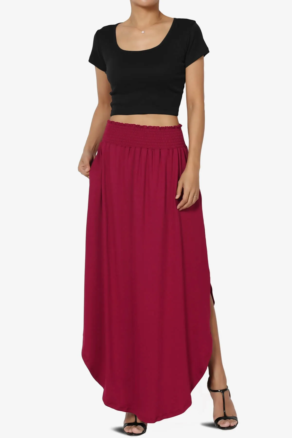 Alisah Smocked Waist Pocket Slit Maxi Skirt