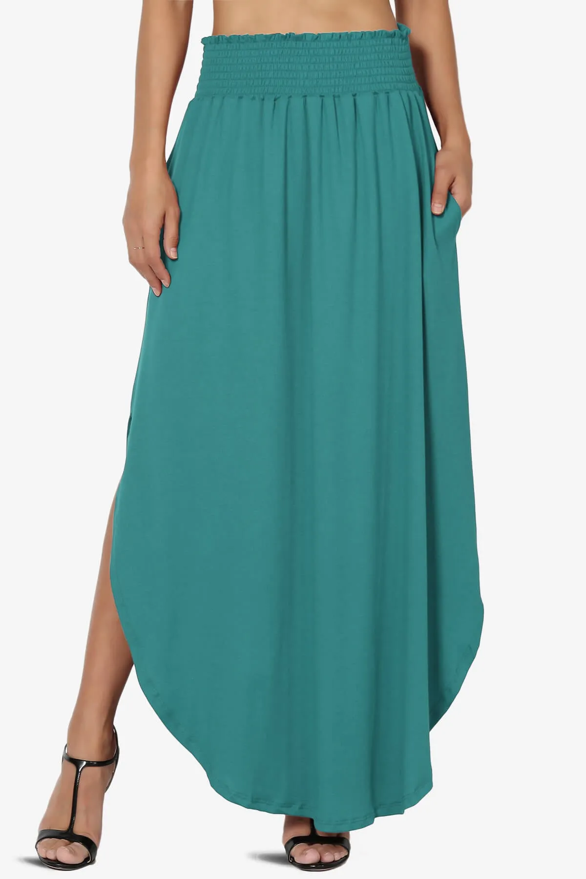 Alisah Smocked Waist Pocket Slit Maxi Skirt