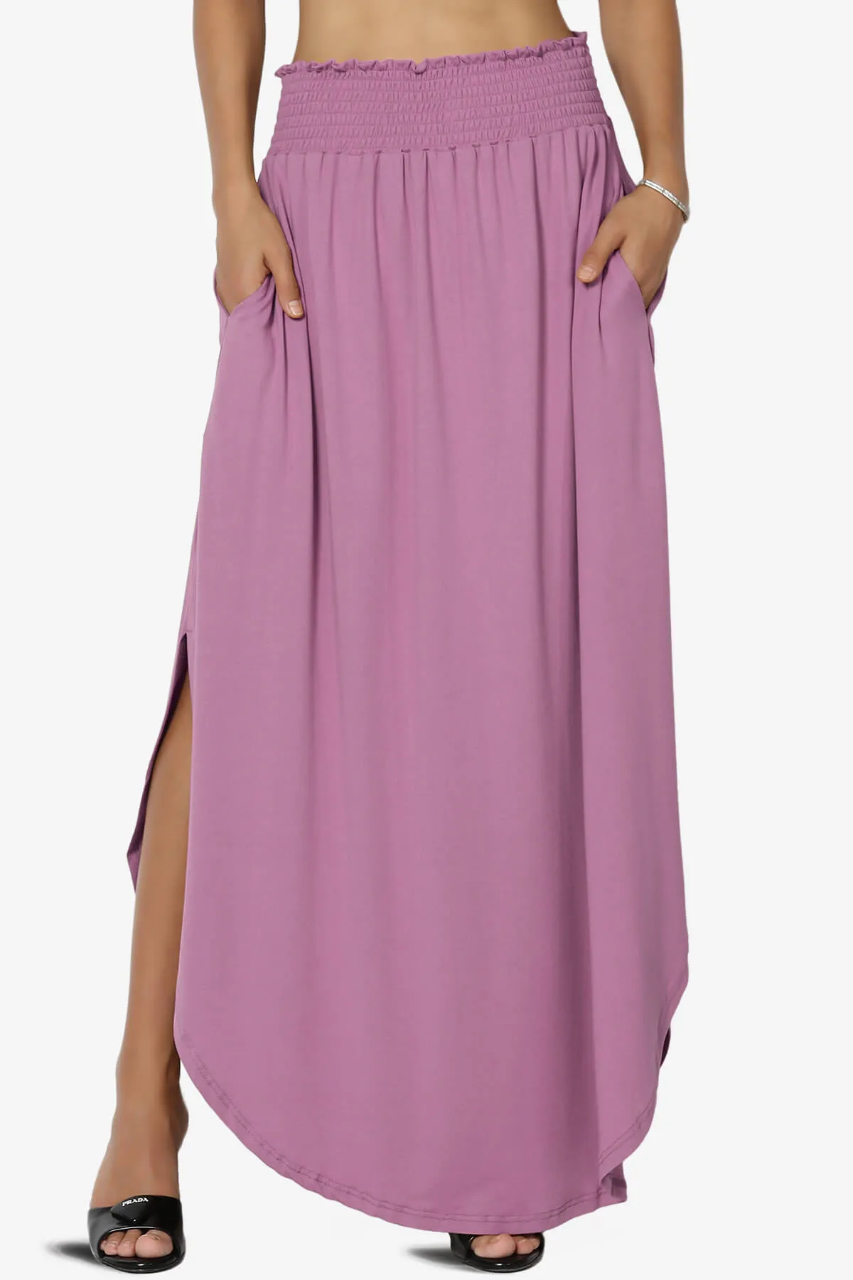 Alisah Smocked Waist Pocket Slit Maxi Skirt