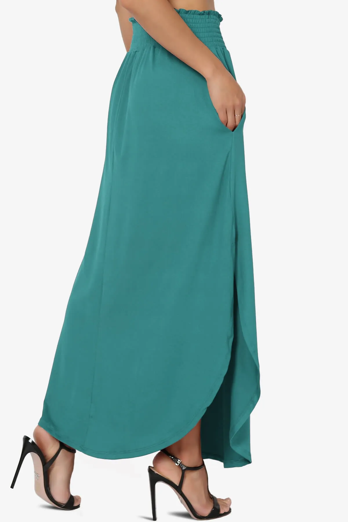 Alisah Smocked Waist Pocket Slit Maxi Skirt