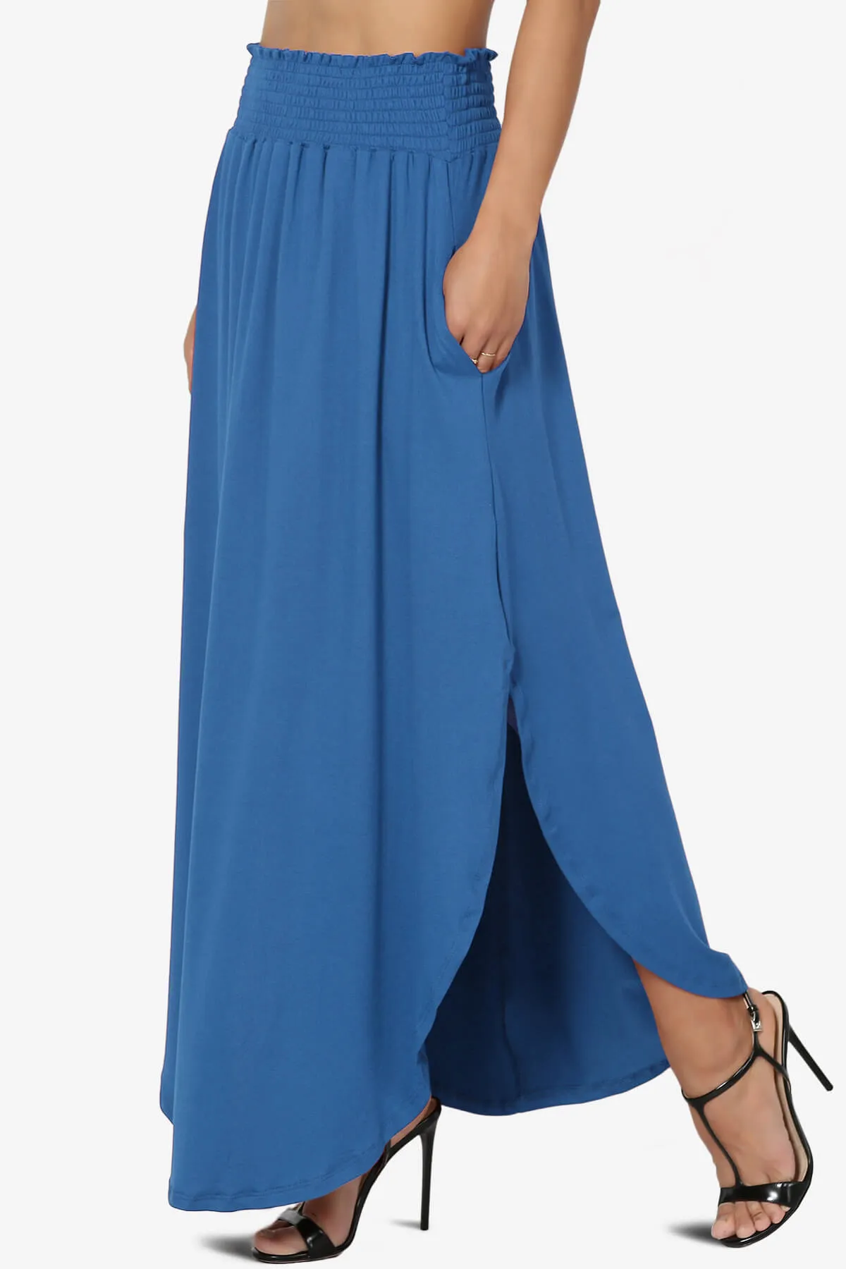 Alisah Smocked Waist Pocket Slit Maxi Skirt