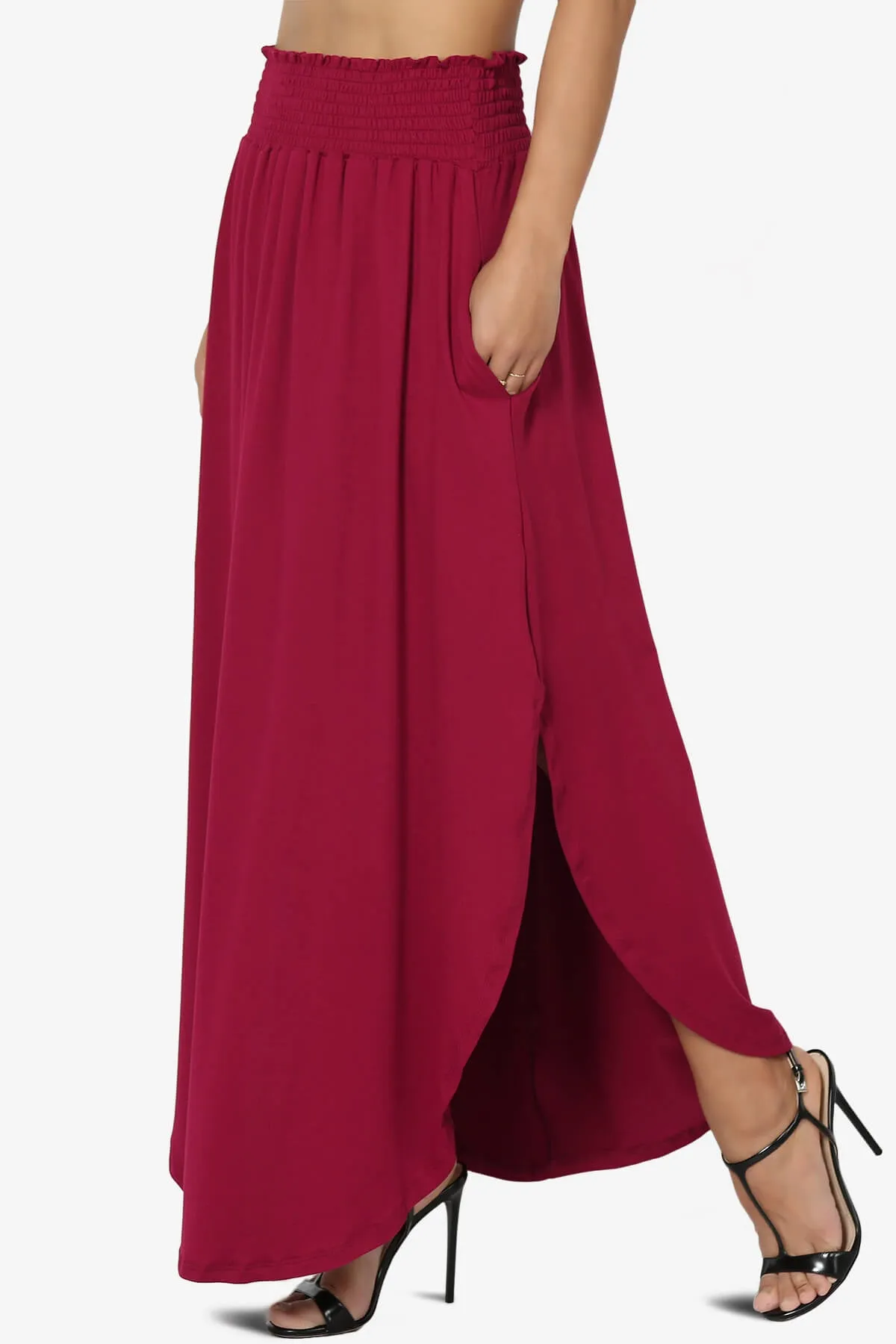 Alisah Smocked Waist Pocket Slit Maxi Skirt