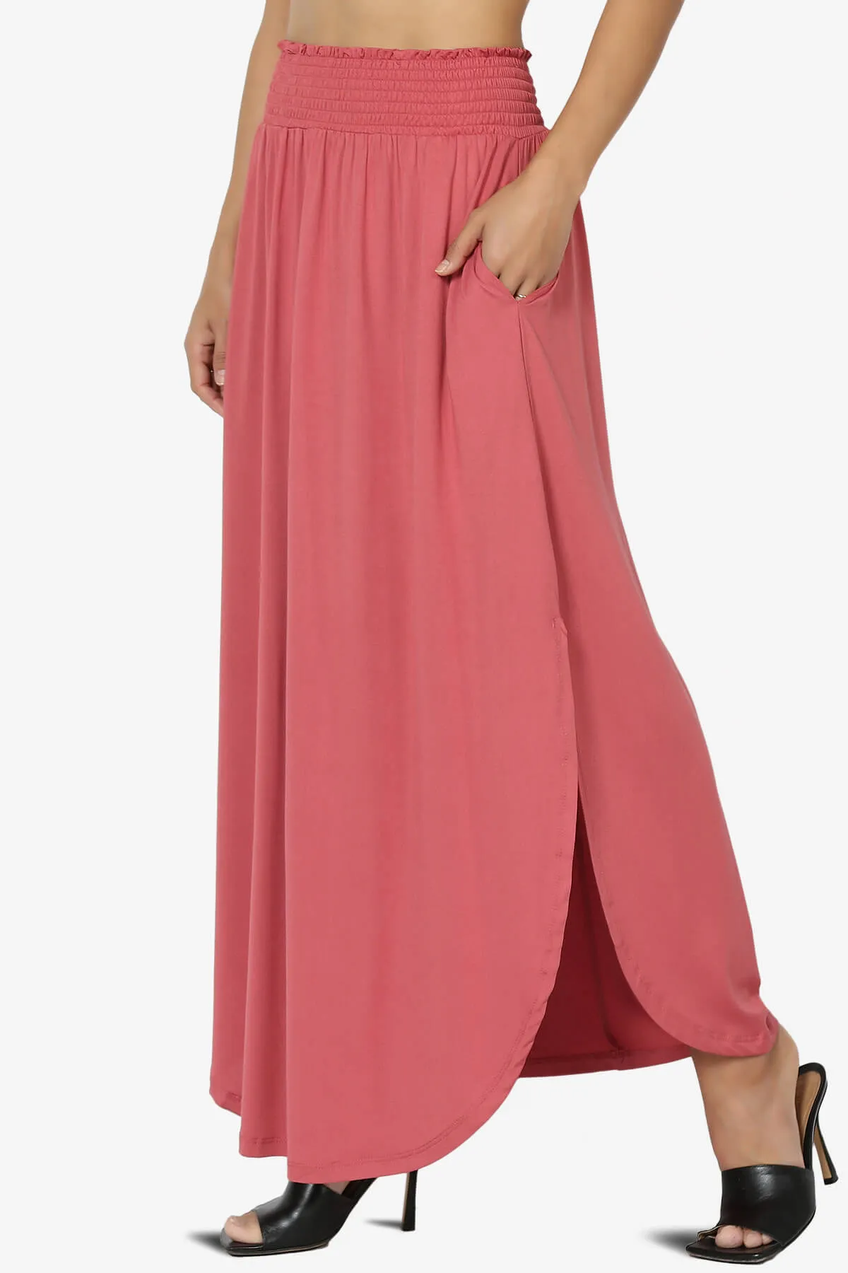 Alisah Smocked Waist Pocket Slit Maxi Skirt