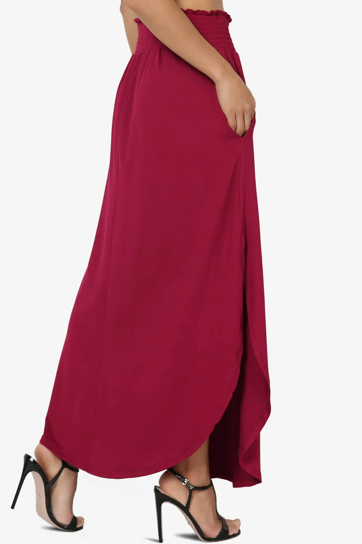 Alisah Smocked Waist Pocket Slit Maxi Skirt