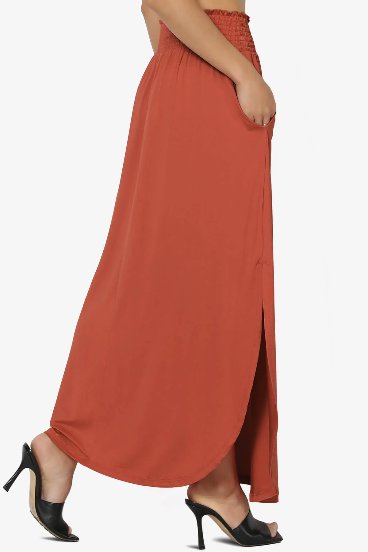 Alisah Smocked Waist Pocket Slit Maxi Skirt