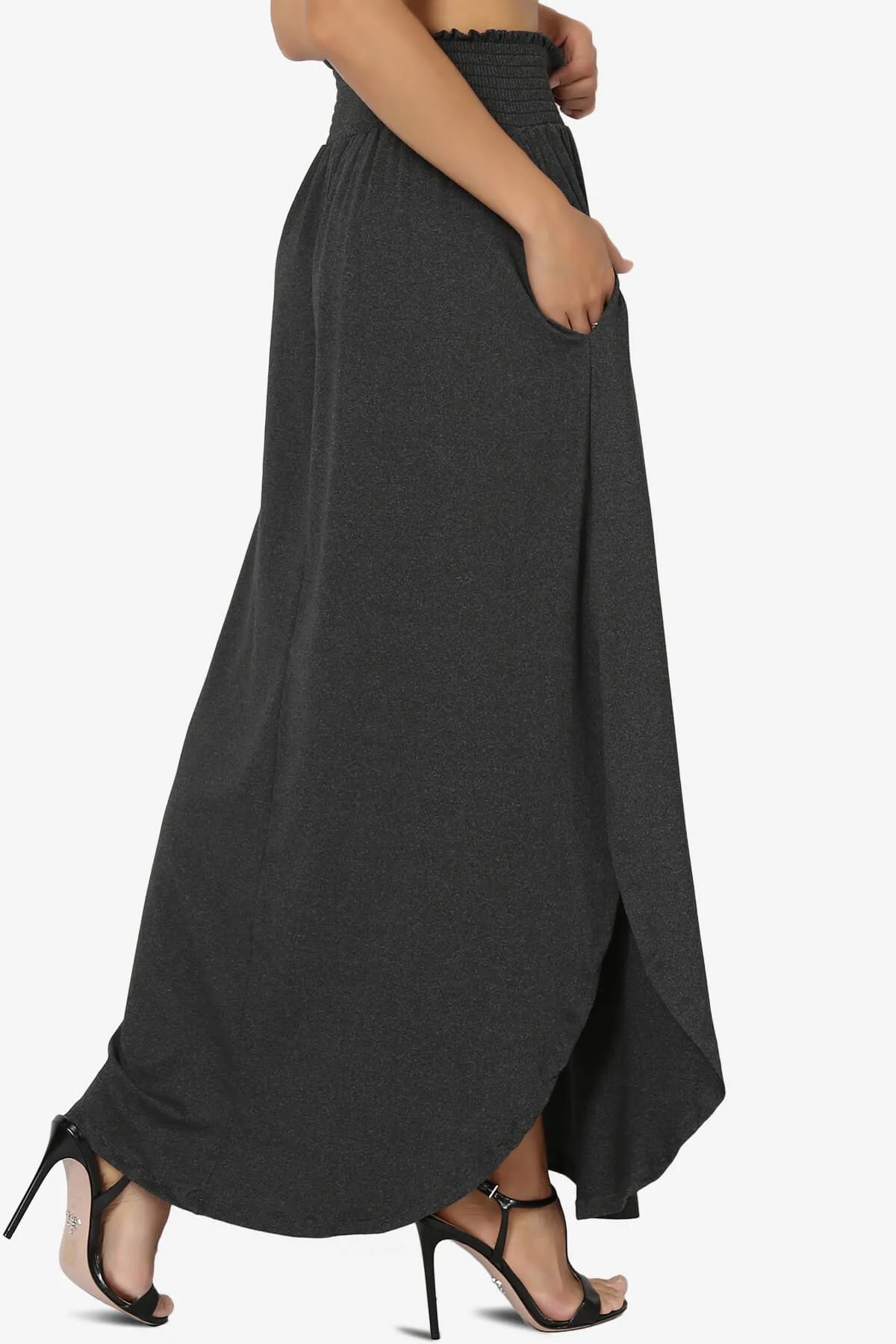 Alisah Smocked Waist Pocket Slit Maxi Skirt