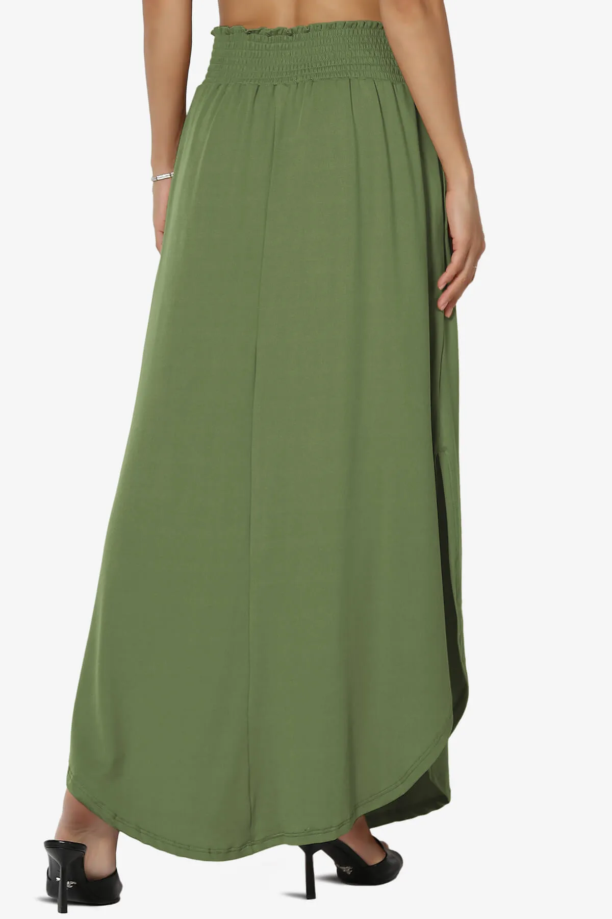 Alisah Smocked Waist Pocket Slit Maxi Skirt