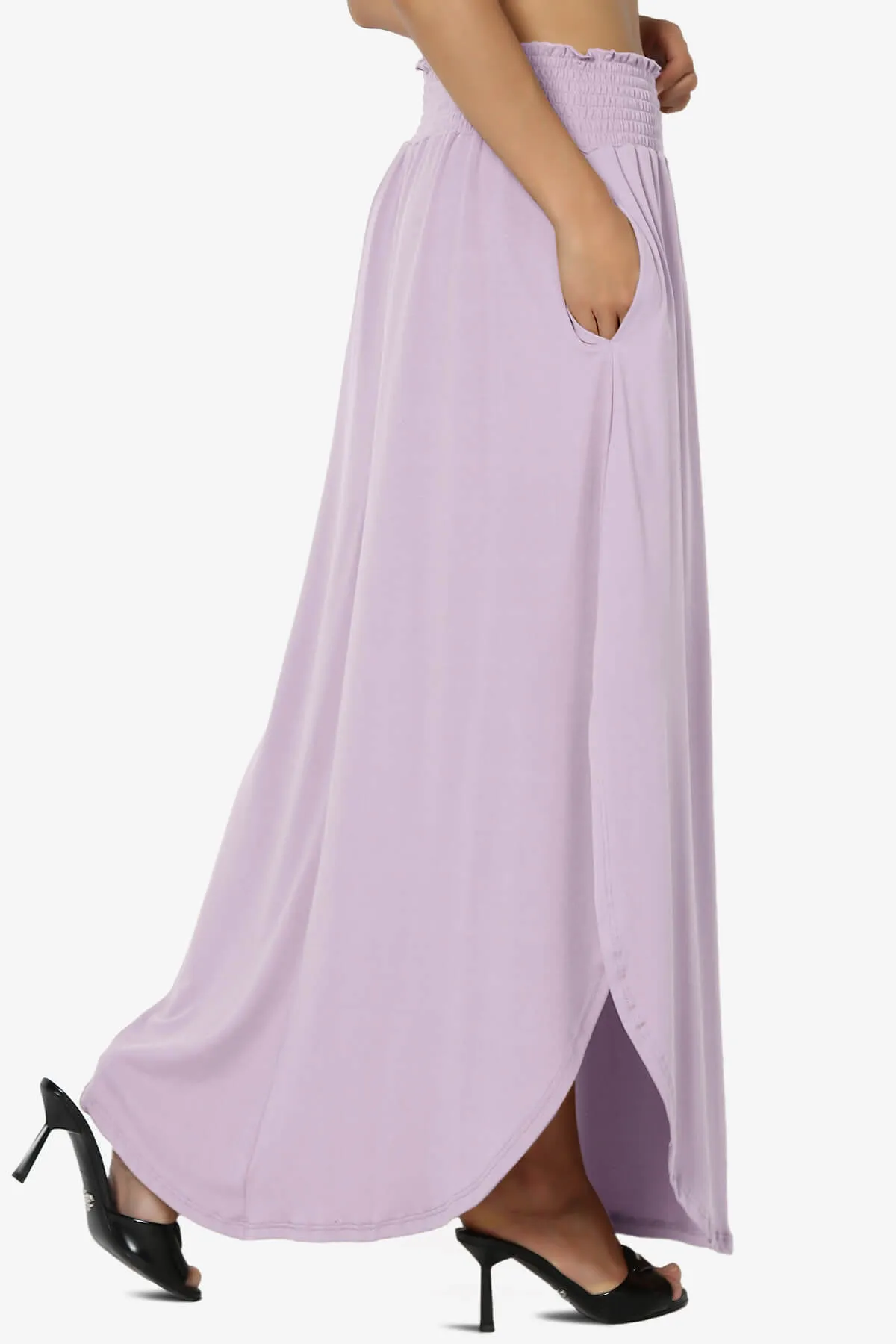 Alisah Smocked Waist Pocket Slit Maxi Skirt