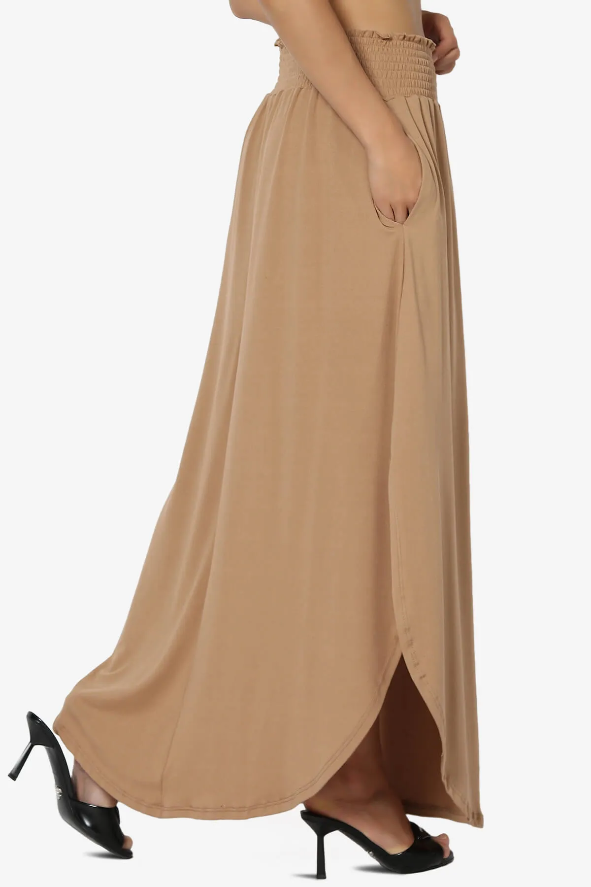 Alisah Smocked Waist Pocket Slit Maxi Skirt