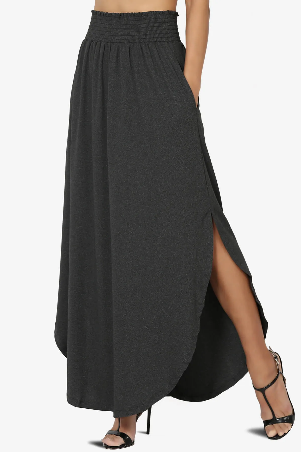 Alisah Smocked Waist Pocket Slit Maxi Skirt