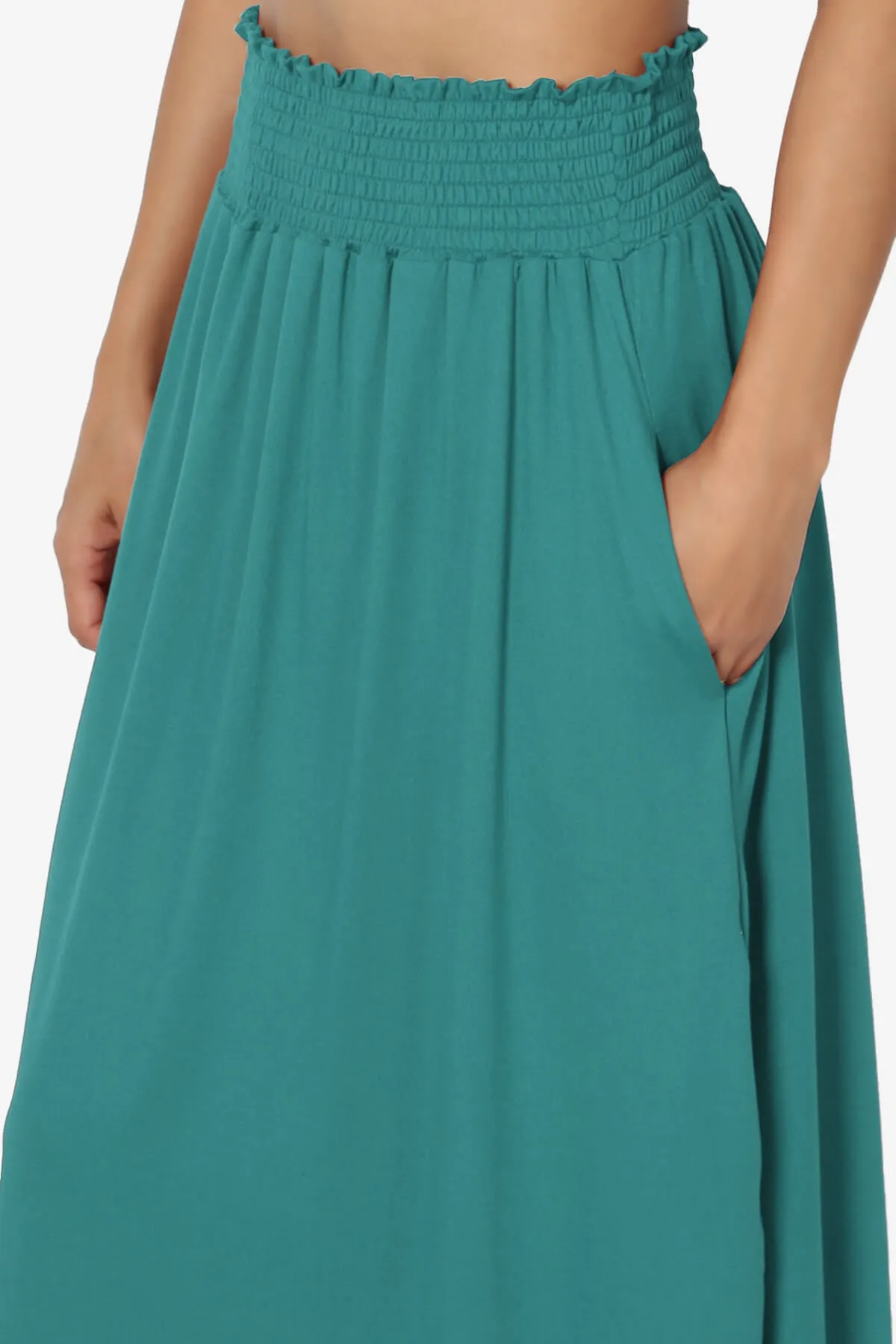 Alisah Smocked Waist Pocket Slit Maxi Skirt