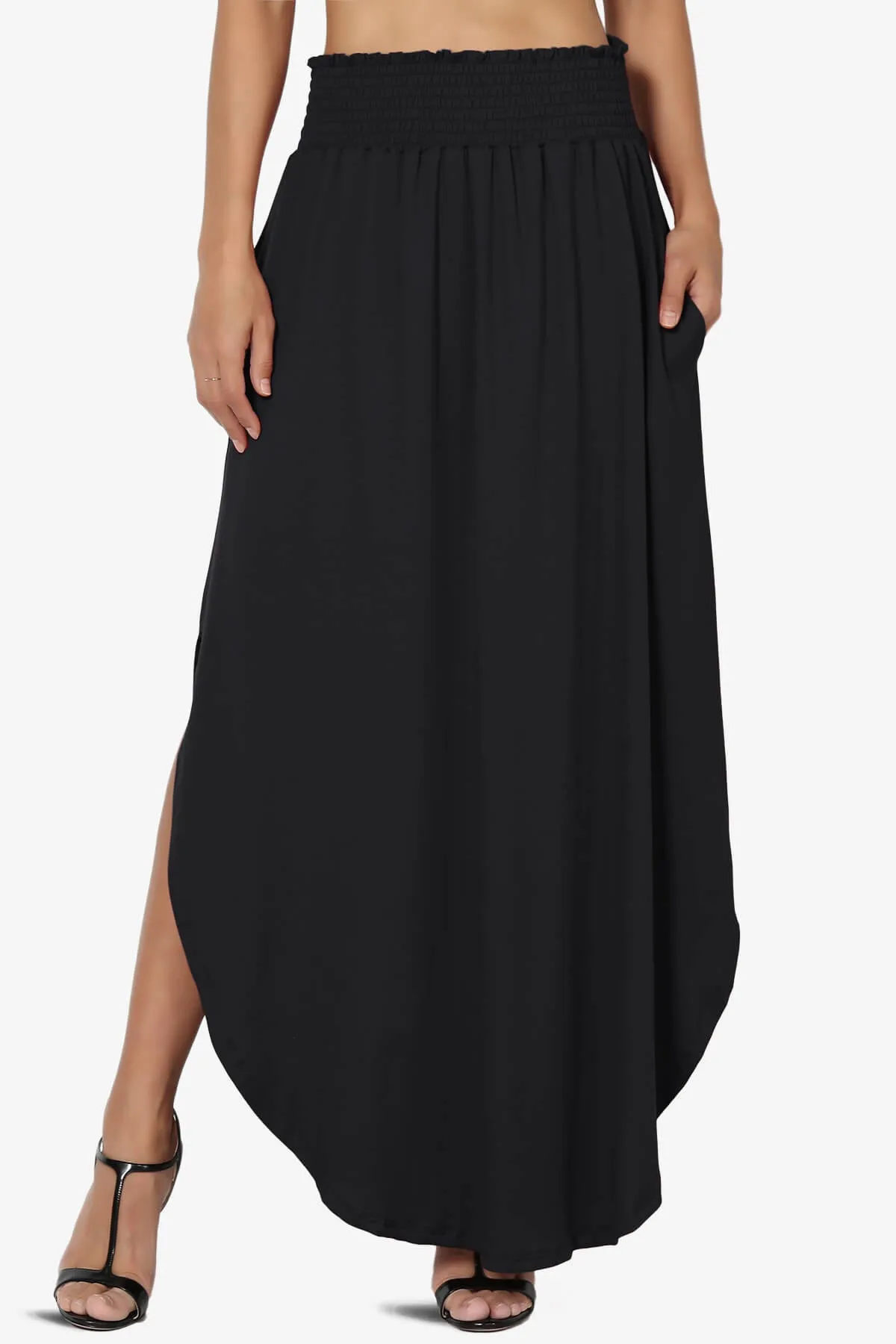 Alisah Smocked Waist Pocket Slit Maxi Skirt