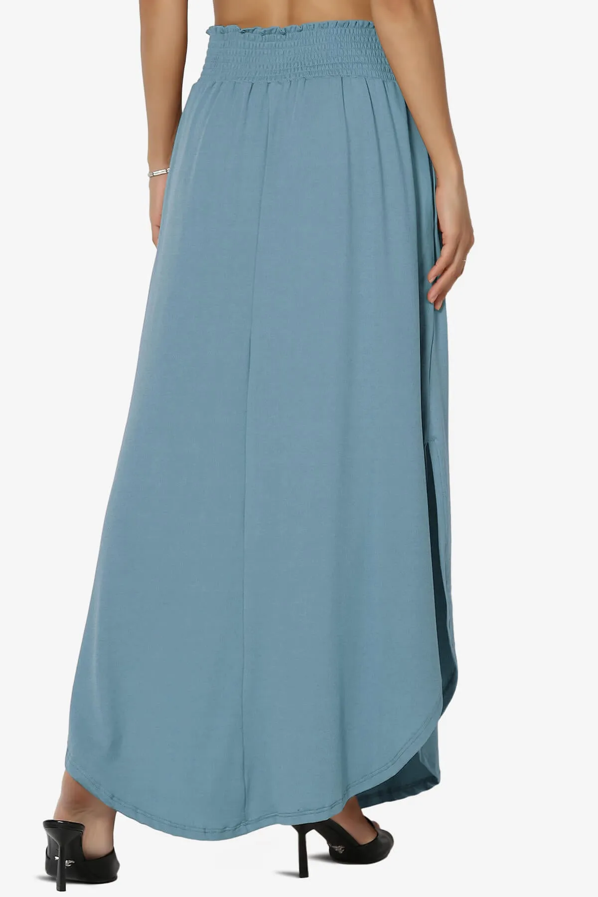 Alisah Smocked Waist Pocket Slit Maxi Skirt