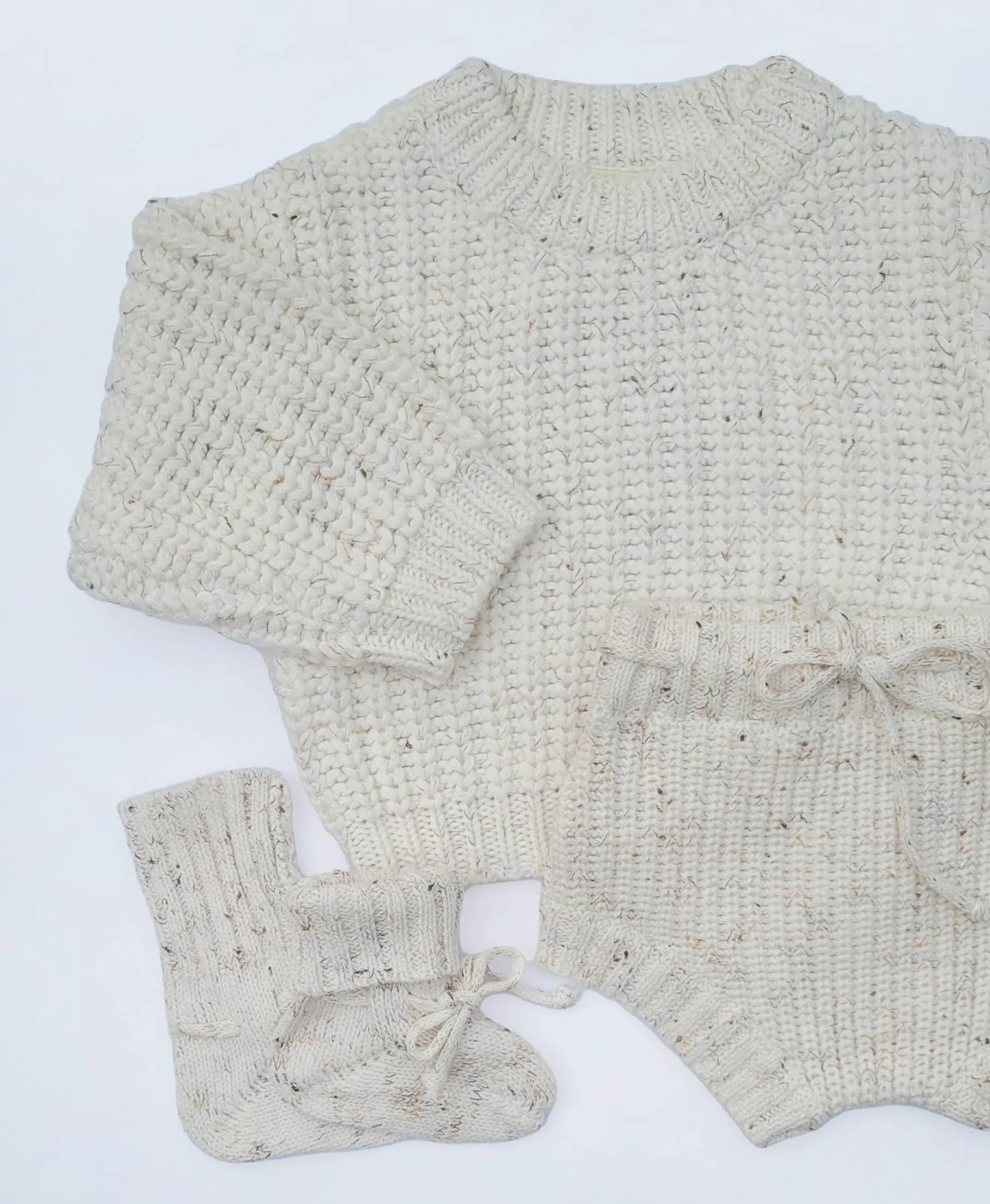 Baby Sweater Chunky Braided knit Cotton oversize style: CocoSpeckled Sweater / Newborn