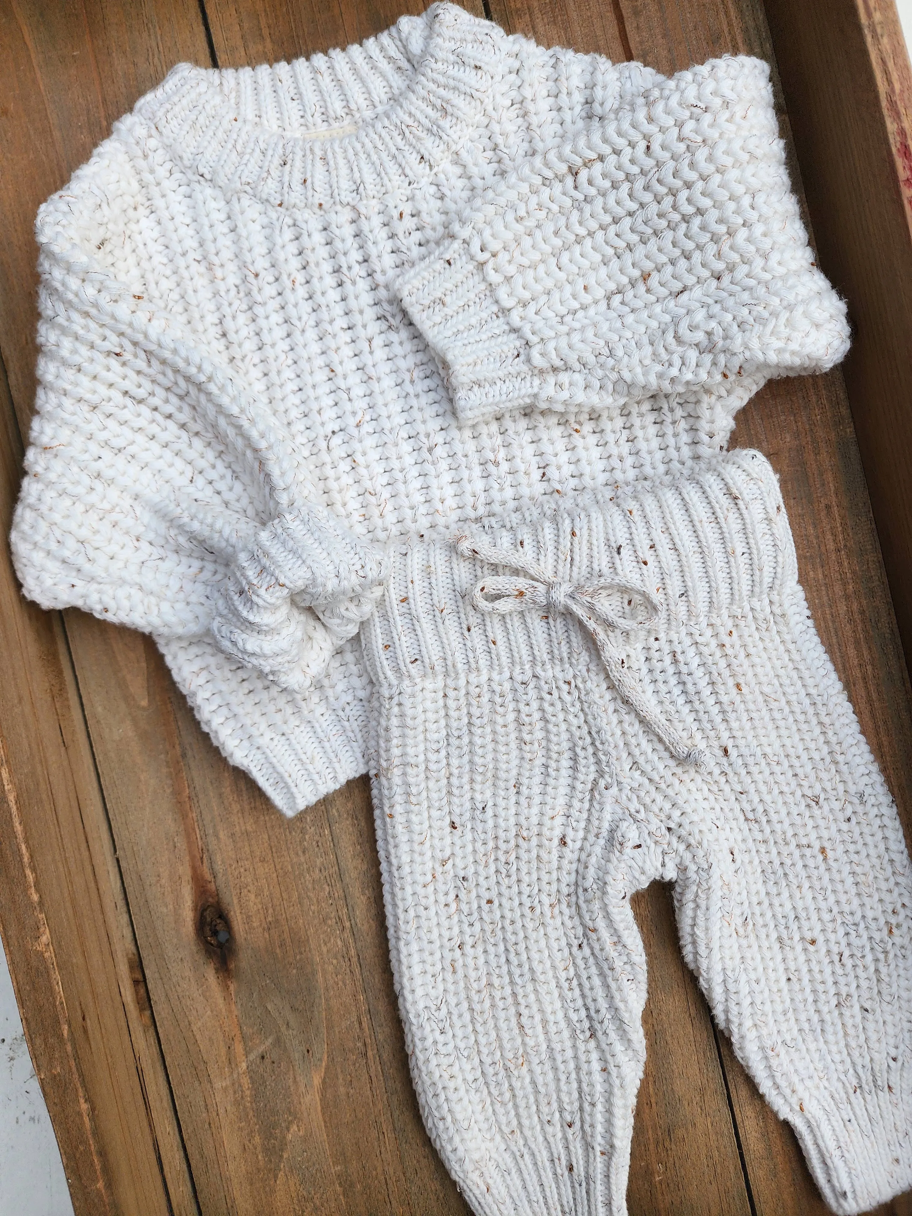 Baby Sweater Chunky Braided knit Cotton oversize style: CocoSpeckled Sweater / Newborn