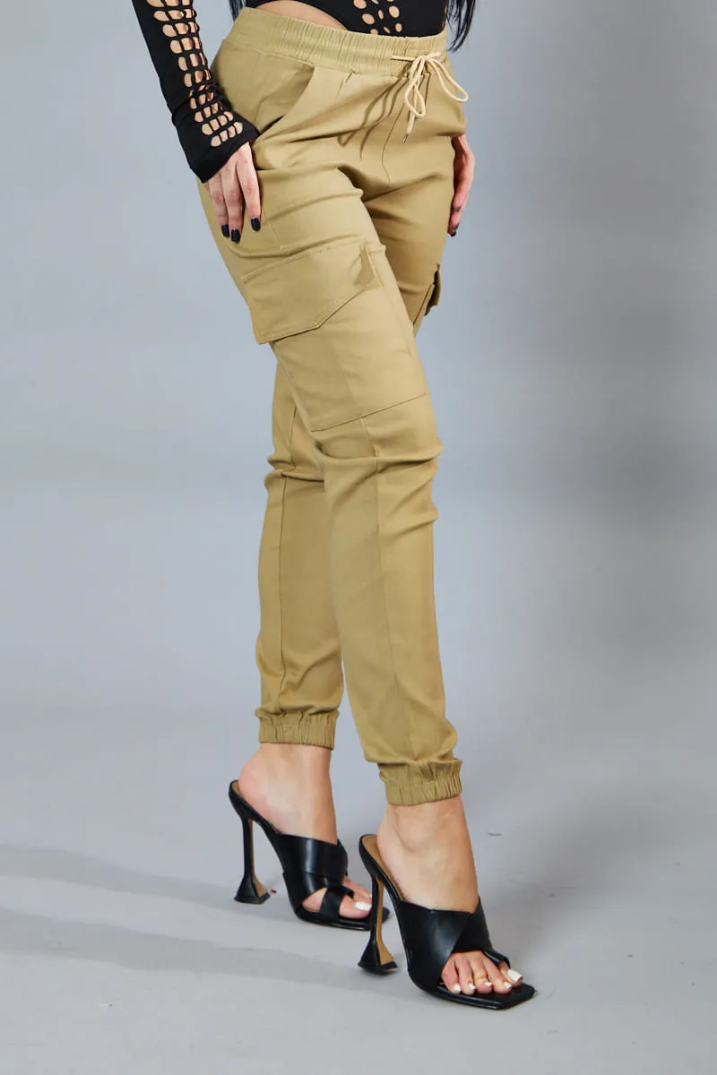 Beige Cuffed Hem Cargo Trousers - Rain