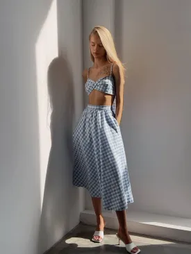 Blue Gingham Crop Top and Midi Skirt Set