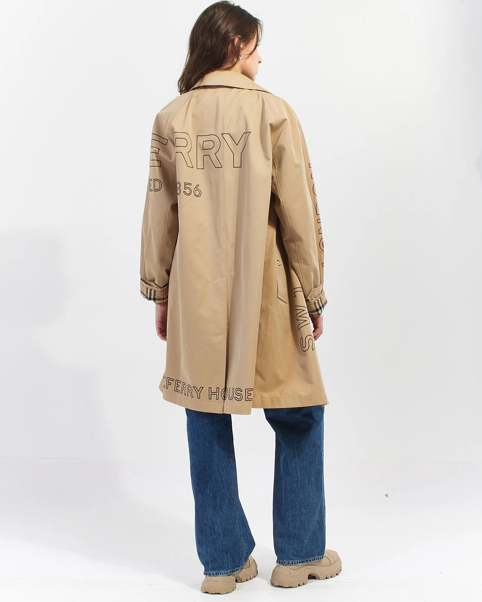 Burberry Beige Cotton Logo Beltless Trench Coat - 6