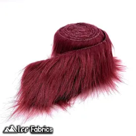 Burgundy Shaggy Mohair Strips Ribbon Faux Fur Fabric Pre Cut Roll