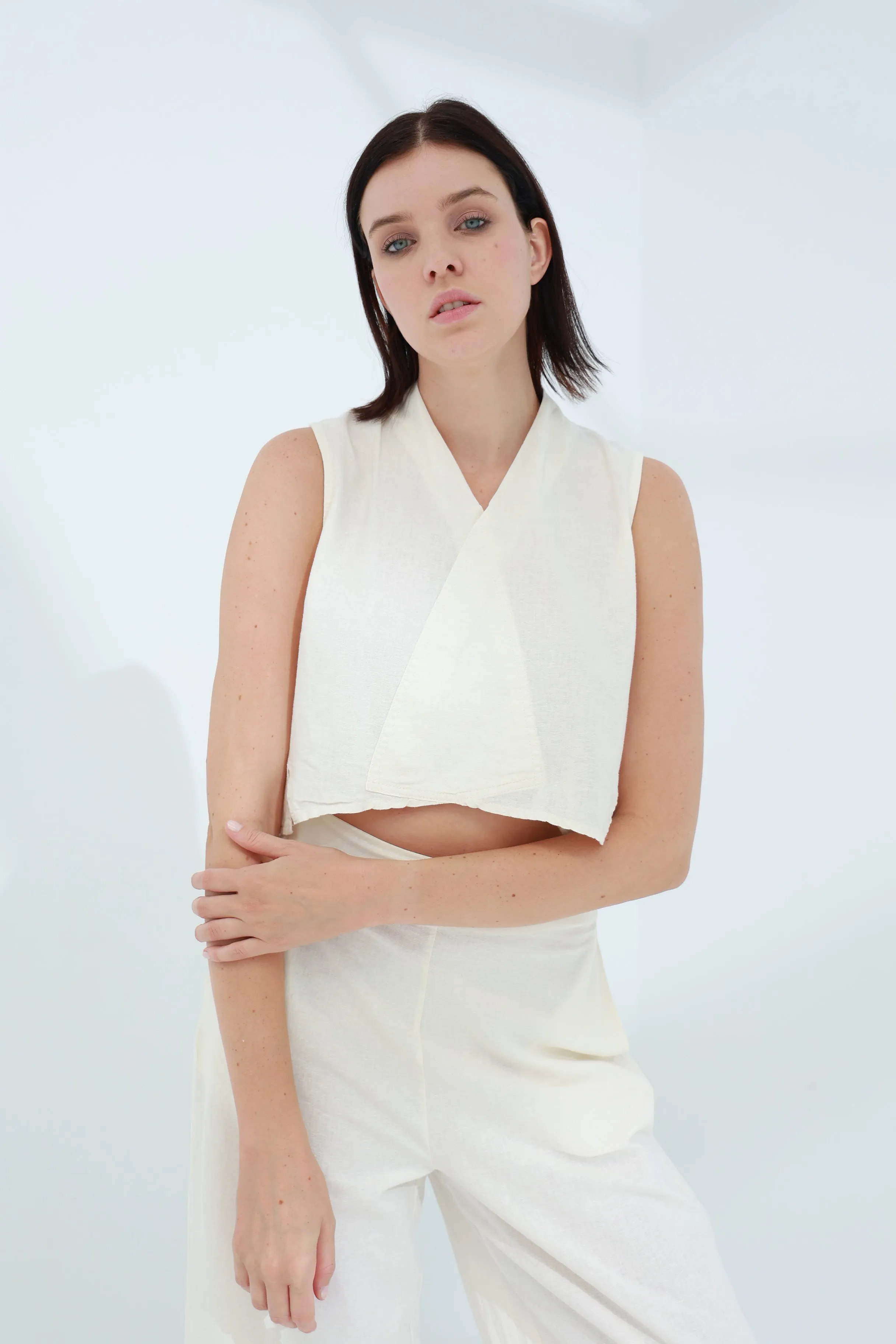 Colpo Linen Crop Top Burro