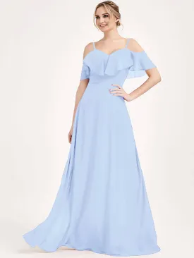 Cornflower Chiffon Cold Shoulder 3 Ways Convertible Bridesmaid Gown