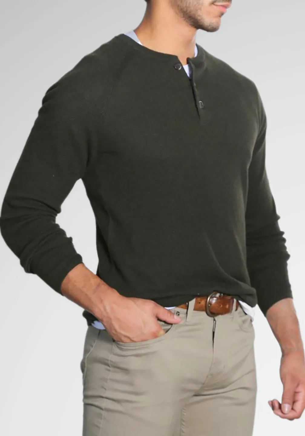 Cotton/Cashmere Waffle Henley Sweater