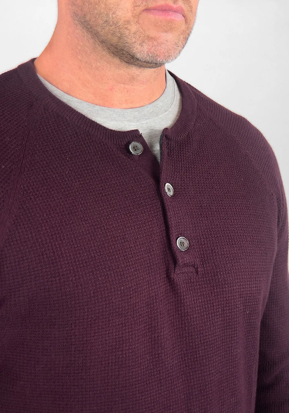 Cotton/Cashmere Waffle Henley Sweater