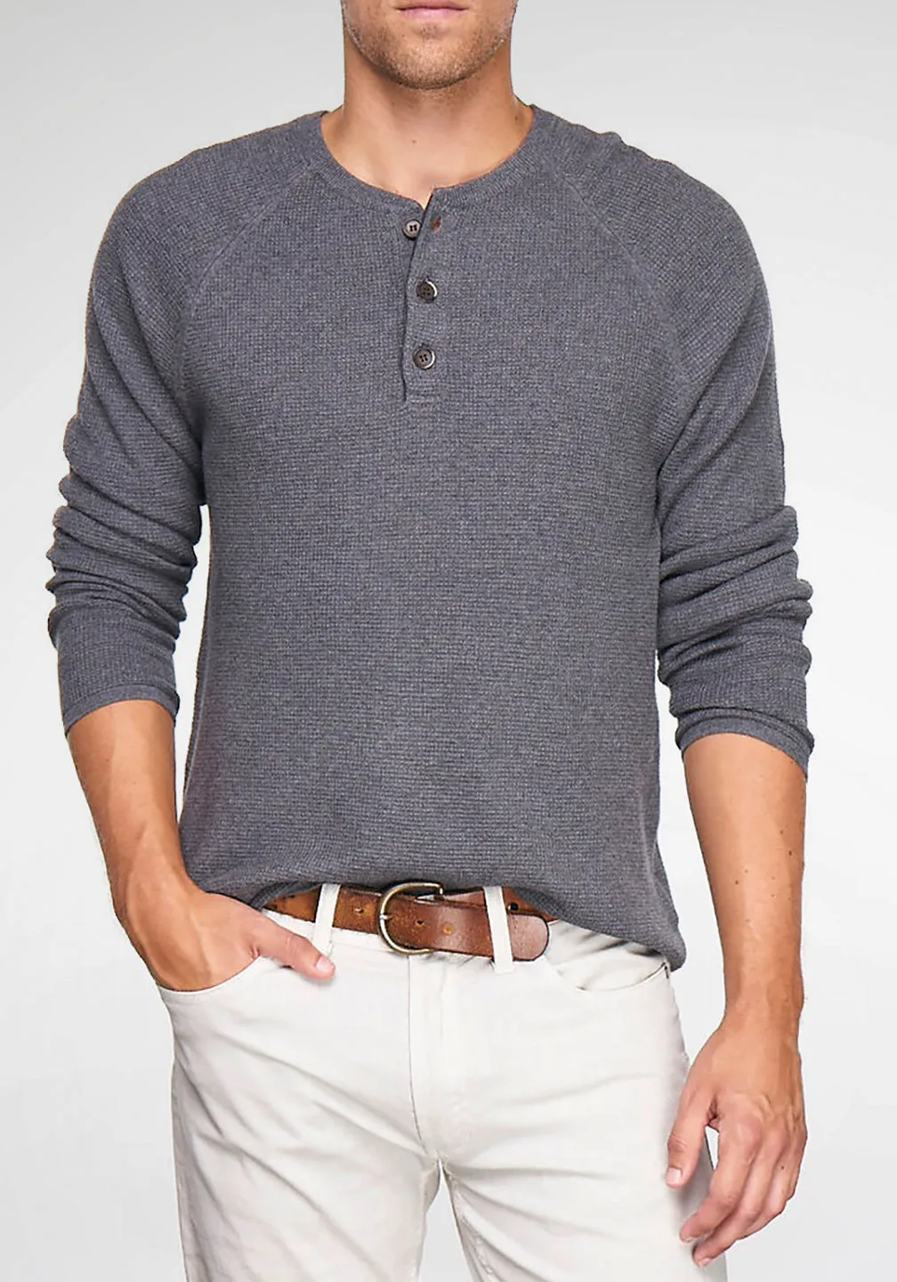 Cotton/Cashmere Waffle Henley Sweater