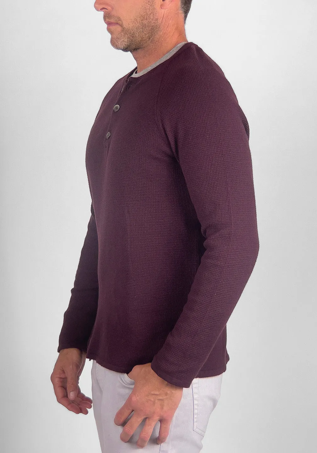 Cotton/Cashmere Waffle Henley Sweater