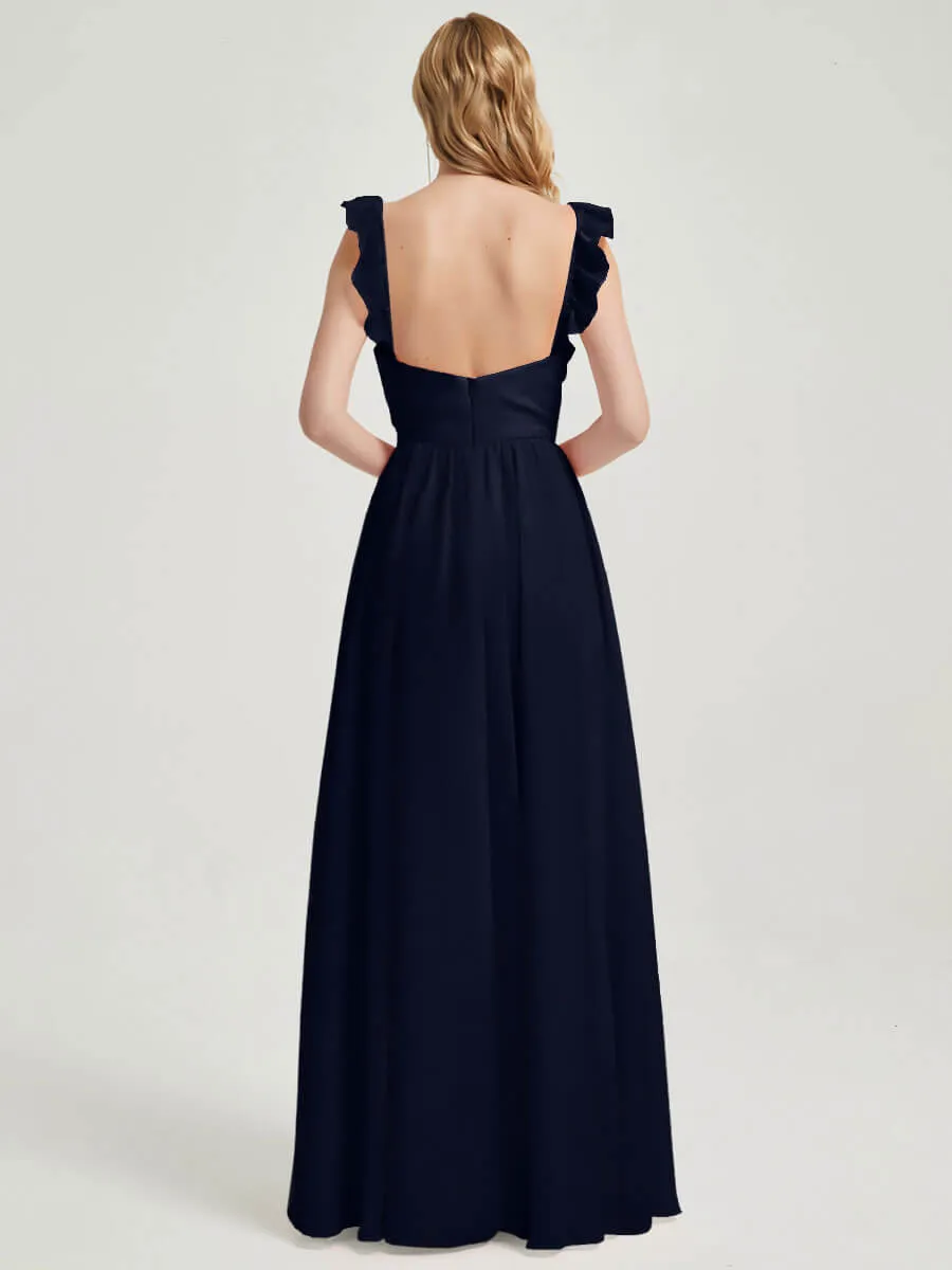 Dark Navy Detachable Straps Convertible Chiffon Bridesmaid Dress