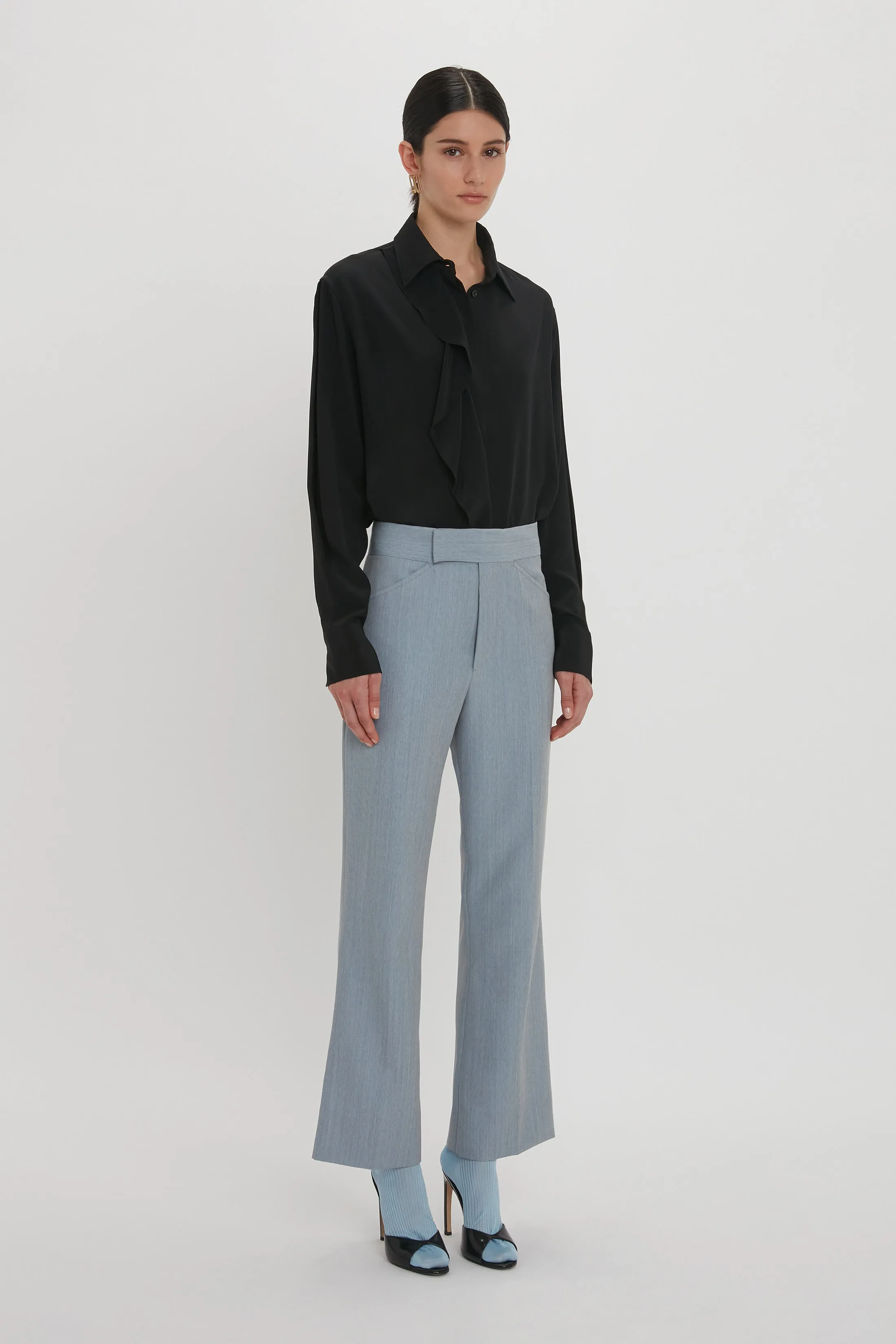 Exclusive Wide Cropped Flare Trouser In Marina