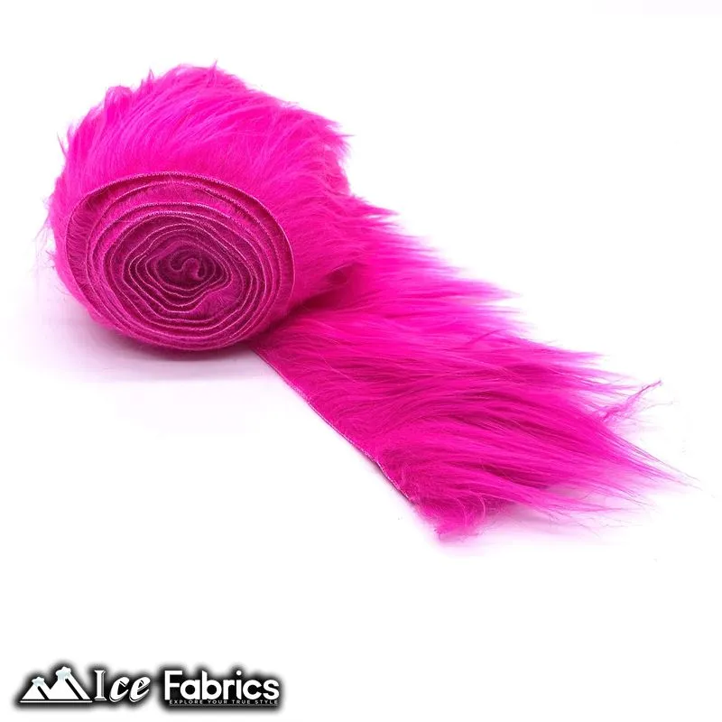 Fuchsia Shaggy Mohair Strips Ribbon Faux Fur Fabric Pre Cut Roll