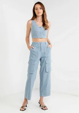 Hickory Striped Wide Leg Jeans