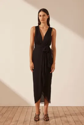 ISOLA PLUNGED CROSS BACK MIDI DRESS - BLACK