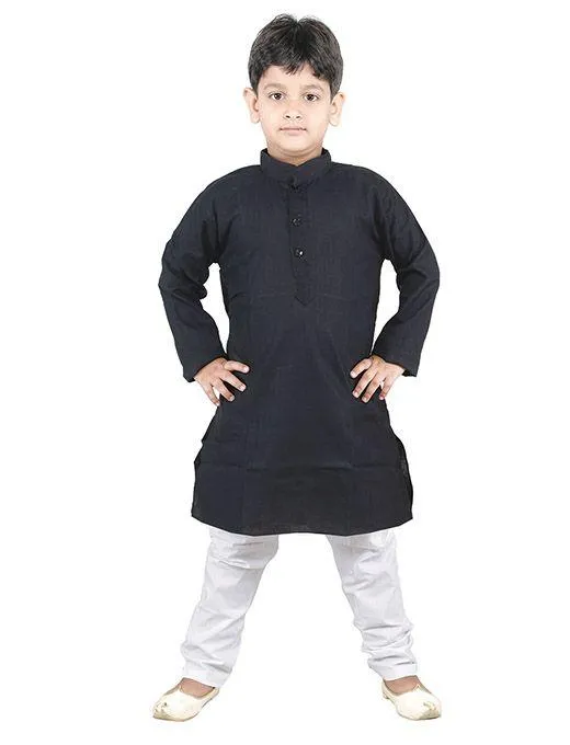 Jashvi Boys' Black Linen Kurta and Pyjama Set