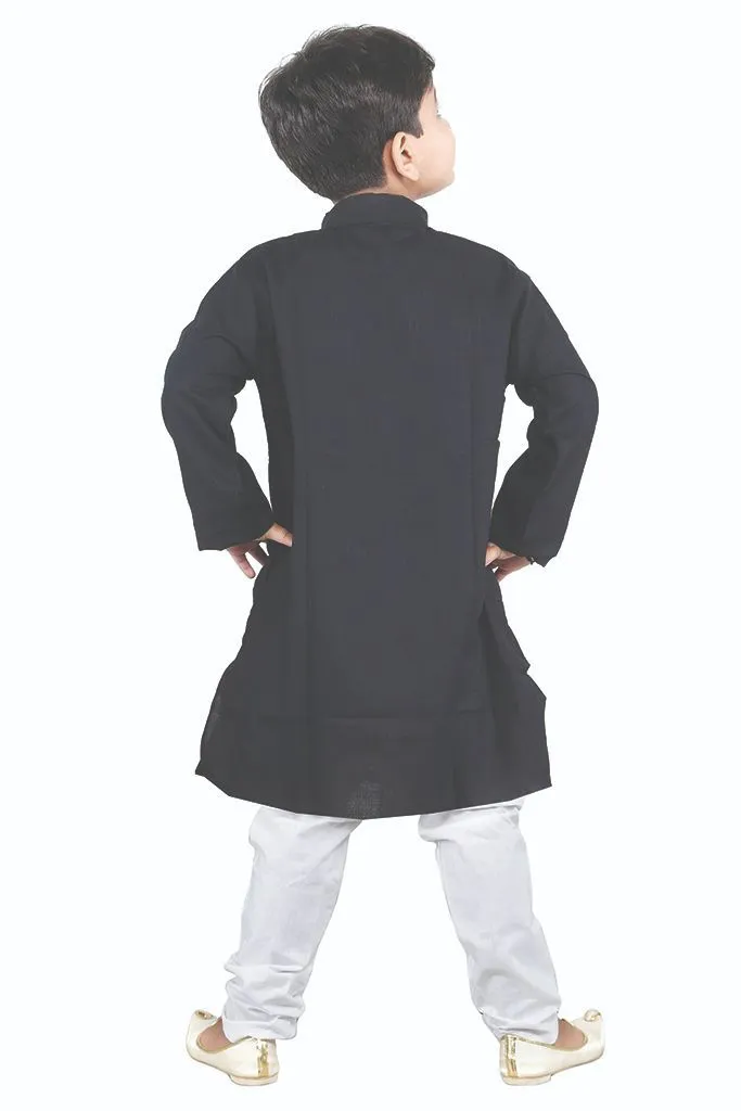 Jashvi Boys' Black Linen Kurta and Pyjama Set