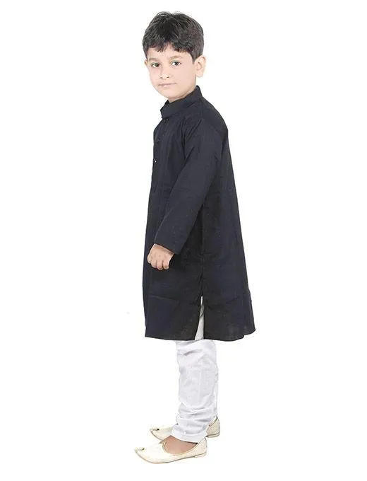 Jashvi Boys' Black Linen Kurta and Pyjama Set