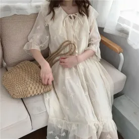 Kawaii Butterfly Embroidered Short Sleeved Chiffon Dress