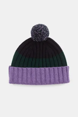 Lambswool Stripe Hat - Navy/Green/Purple