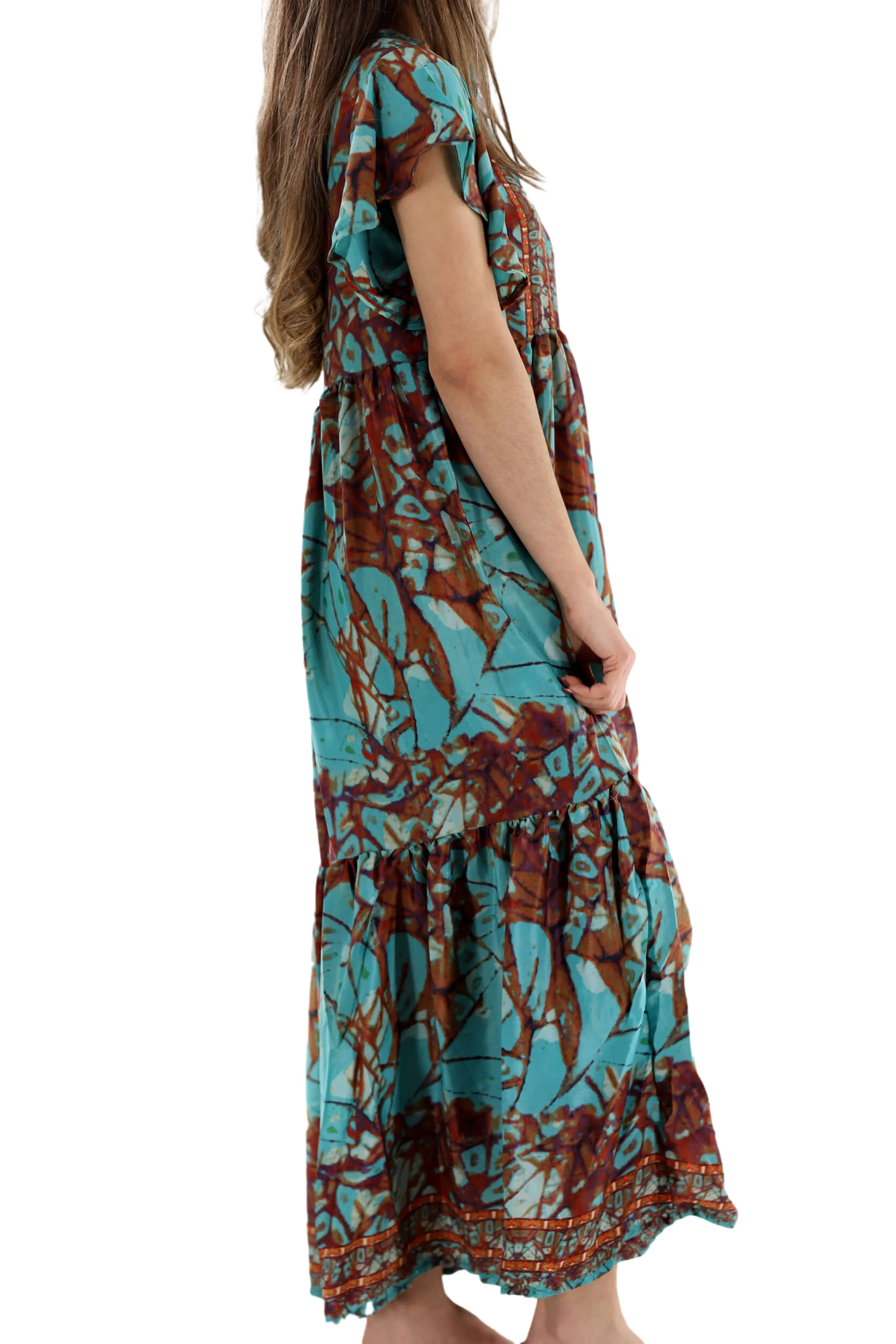 Long Flowy Floral 'Sienna' Maxi Dress in Teal