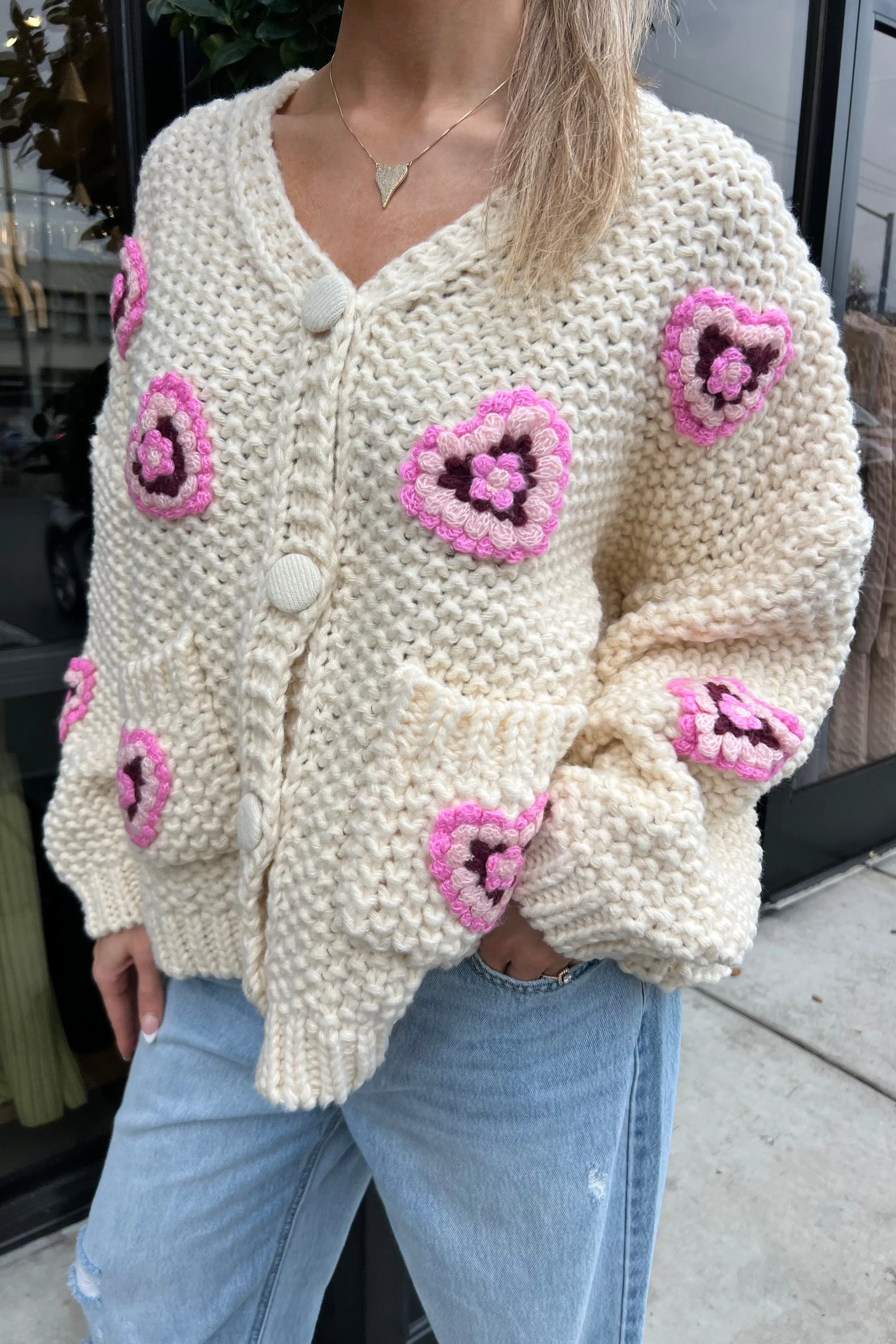 LOVE ME BEIGE CHUNKY CARDIGAN