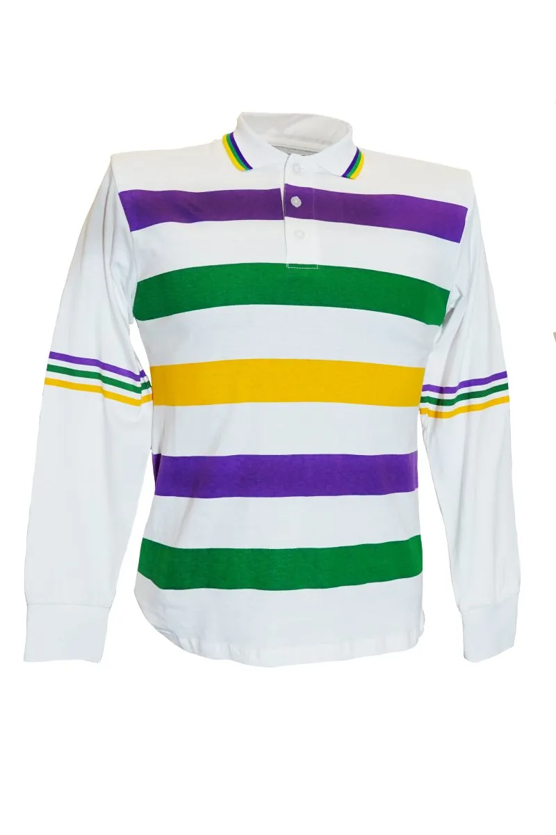 Mardi Gras Long Sleeve Striped Rugby Polo